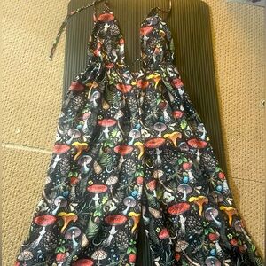 Mushroom Bumble Bee Printed V Neck Halter Jumpsuit fairy cottage core size large